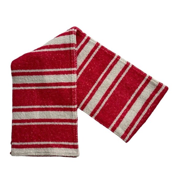 Mint Designs Red Ecru Wool-Blend Wrap Around Scarf Striped VINTAGE One Size - Picture 2 of 6